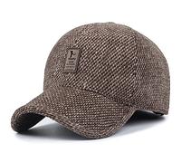 Sombrero de Gorra de béisbol de Lana de Tweed de Lana cálida de Invierno de los Hombres con Doblez Orejeras Calentador