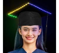 Sombrero de graduación para adultos, sombrero de graduación iluminado con LED - peinado con pompón, accesorios para disfraz, universidad, decoración de fiesta estudiantil y evento escolar