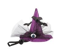 Sombrero de Halloween para perros - Disfraces de animales Halloween - Adorno de cabeza de bruja con diseño de globo ocular, correa ajustable para fiestas de disfraces y celebraciones
