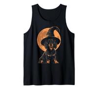 Sombrero de Halloween Wiener Dog Wizard de Dachshund Moon Spooky Witchy Camiseta sin Mangas