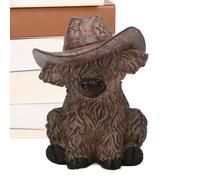 Sombrero de Highland Cow Figure | Mini Creative Animal Statue Decor | Divertida decoración de montañosa para escritorio, jardín, dormitorio, oficina | Bonito regalo de