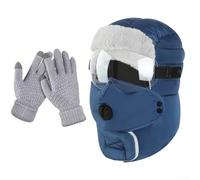 Sombrero de invierno con orejeras y guantes, para forro para clima frío, cuello resistente al viento para montar al aire libre y viajar (azul marino)