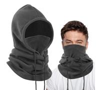 Sombrero de invierno de forro polar con capucha Risipu, máscara facial térmica para hombres y mujeres, gorro con bufanda y calentador de cuello a prueba de viento para esquí, gris, Talla única