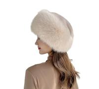 Sombrero de invierno de piel sintética para mujer, estilo ruso, sombrero mongol, esponjoso, pompón, trampero, bombardero, calentador de orejas, beige, Taille unique