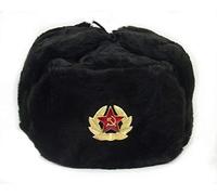 Sombrero de Invierno Ushanka de Piel del ejército soviético Ruso (Negro, 59 (L))