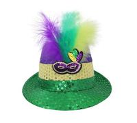 Sombrero de lentejuelas para carnaval, dorado, morado, verde, pluma, tricolor, jazz, fiesta, sol (2), verde claro, Talla única