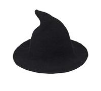 Sombrero de mago de punto de hilo de algodón para Halloween, plegable, color negro, afilado, puntiagudo, sombrero de bruja para niña, disfraz de ala ancha, accesorio de sombrero de fiesta de cosplay