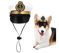 Sombrero De Marinero Para Mascotas - Cabeza De Cosplay Azul Oscuro, Disfraz De Capitán Del Perro | Iglesia Ajustable Para Mascotas Con Correa De Mento Elástica, Ideal Para Fiestas De Hal