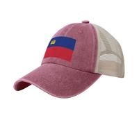 Sombrero de mezclilla lavado con diseño de Liechtenstein Bandera Nacional Vintage Malla Transpirable, Ajustable, Sombrero Trucker/Dad Hat Casual al aire libre para cualquier temporada., rojo, Talla