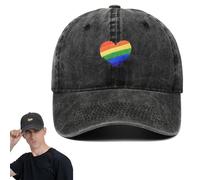Sombrero de mezclilla negro con diseño de arcoíris y corazones, accesorio de orgullo para hombre y mujer, ideal para fiestas y eventos al aire libre, un tamaño ajustable para todos