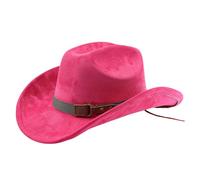 Sombrero de mezclilla vintage de gamuza a la moda, sombrero occidental casual para exteriores para festivales de música, festivales de música, Rosa Roja, Talla única
