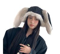 Sombrero de moda con orejas de conejo sin ala para varios tamaños de cabeza, invierno, otoño, grueso, sombrero Ushanka para uso diario U, Negro, XS-XL