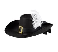 Boland - Sombrero de mosquetero con pluma, accesorio histórico para disfraz, para hombres y mujeres, sombrero pirata, Highwayman, Halloween, Día Mundial del Libro, talla única (negro/blanco)