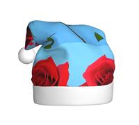 Sombrero de Navidad de felpa para adultos, con hermosas rosas sobre fondo azul, estampado suave y cómodo para fiestas, bailes, Halloween
