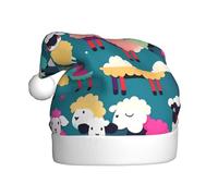 Sombrero de Navidad de felpa para adultos, lindo patrón de dibujos animados de ovejas coloridas, impreso suave y cómodo para fiestas, bailes, Halloween