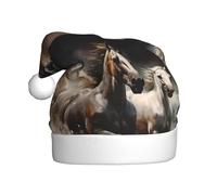 Sombrero de Navidad de felpa para adultos, patrón de WHJSHOP Running of the Horses con tacto suave para fiesta de Navidad
