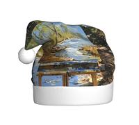 Sombrero de Navidad de felpa para adultos, tablero de pintura de WHJSHOP junto al arroyo, patrón con tacto suave para fiesta de Navidad