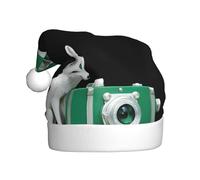 Sombrero de Navidad de felpa para adultos, zorro blanco junto a cámara verde, patrón suave y cómodo para fiestas, bailes, Halloween