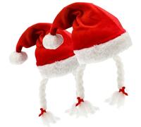 Sombrero de Navidad Divertido Adultos. 61 cm, sombrero rojo de San Nicolás, sombrero de Papá Noel con Pompom y trenzas, 2 unidades