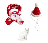 Sombrero de Navidad para gato, 2 piezas ajustables y cálido sombrero de Papá Noel con bufanda para perros, gatos, atuendo festivo para fotos de Navidad para cachorros y gatitos