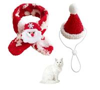 Sombrero de Navidad para gato, 2 piezas ajustables y cálido sombrero de Papá Noel con bufanda para perros, gatos, atuendo festivo para fotos de Navidad para cachorros y gatitos