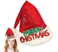Sombrero de Navidad para niños - Sombrero de Papá Noel rojo con lentejuelas decoración navideña, tela de Navidad unisex de madera de para mujeres y hombres