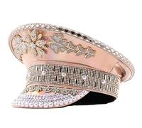 Sombrero de novia champán con perlas doradas para capitán y sargentos, sombrero de lujo con diamantes de imitación para festival, fiesta de cumpleaños, sombreros de mujer para vaquera, brillantes