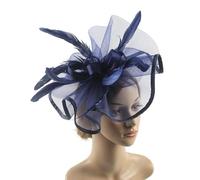 Sombrero de novia decorativo atractivo pluma bowknot malla decoración pastillero sombrero azul marino