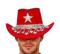 Sombrero de occidental - Tocado para ceremonia nupcial con ala ancha | Sombrero vaquera con estrella de pedrería, para eventos temáticos, Navidad, festivales, country, Halloween y