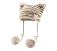 Sombrero de oreja para mujer con pompones, diseño gótico de ganchillo, gorro de punto de calavera, ropa alternativa, sombrero loco de lana (café, talla única)
