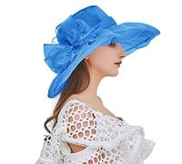 Sombrero de organza para mujer, elegante, de ala ancha, para boda, decoración de flores, para viajes, playa, sombrero de sol, tocado, té, fiesta, iglesia, bolwer para mujer, para iglesia, boda, fiesta