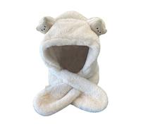 Sombrero de oso lindo pañuelo para bebé y niña, gorro con solapa para las orejas, bufanda para bebé recién nacido, bufanda gruesa de invierno lindas y peludas orejeras, beige, talla nica