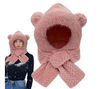 Sombrero de oso, sombrero esponjoso - Sombrero de oreja de conejo Sombrero de invierno lindo bufanda de oso, sombrero de peluche, disfraz de oso para familia, amigos, mujeres, jóvenes, per