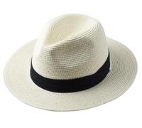 Sombrero de Paja Ajustable con ala Ancha, Transpirable, protección UV, Ligero, Plegable, Plegable, for Vacaciones en la Playa, Gorra de Jazz, Fedora(Milk White,l)