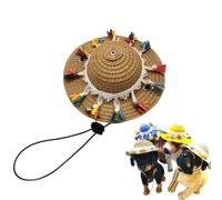 Sombrero de paja ajustable para perros y gatos, con pompón y borla para mascotas pequeñas y medianas, disfraz de fiesta de Halloween