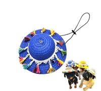 Sombrero de paja ajustable para perros y gatos, con pompón y borla para mascotas pequeñas y medianas, disfraz de fiesta de Halloween