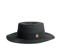 Sombrero de paja con parte superior plana para el sol con cadena de perlas y cinta, banda elástica, unisex, sombrero de playa para mujeres y hombres, colores dulces, 56-58 cm, Color 7, M