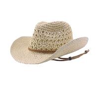 Sombrero de Paja Cowboy Western para Hombre y Mujer con Banda Vaquero, Hat Occidental, Visera de Verano para Playa
