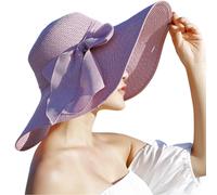 Sombrero de paja de ala ancha para mujer con protección solar, ala suave, plegable y enrollable, ideal para la playa y el verano, con protecc