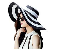 Sombrero de paja de ala ancha para mujer, plegable, enrollable, de ala grande, color negro, blanco y negro, 23
