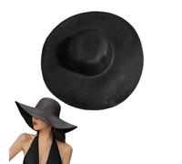 Sombrero de paja de ala ancha para mujer, plegable, enrollable, de ala grande, color negro, Negro, 23