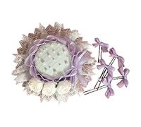 Sombrero de paja de encaje para mujer, bonito lazo de perla, gorra con borde de encaje para regalo de fiesta de té, accesorios de cabeza de patata, maíz, Morado (, Talla única