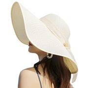 Sombrero de paja de verano para mujer Sombrero de paja de protección solar de ala ancha Sombrero de paja de verano plegable Floppy Sun Hat Gorra de playa UPF 50+(Beige)