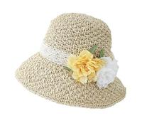 Sombrero de paja for mujer con flores artificiales, gorra sol ala ancha, sombrero bombín moda for verano, playa, viajes al aire libre Para mujer(Yellow)