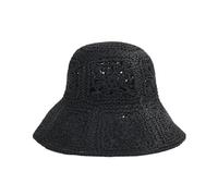 Sombrero de Paja Hand-Woven Crochet Sun Hats For Women Bucket Hat Summer Travel Fashion Hollow out Sunshade Straw Retro Basin Cap(Black)