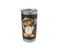 Sombrero de paja japonés Tanuki Yokai Raccoon Dog Japan Art Vaso térmico de acero inoxidable de doble pared
