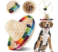 Sombrero de Paja Mexicano para Mascotas, Miniatura Trenzado con Cuerda Ajustable de Algodón, Accesorio para Perros y Gatos