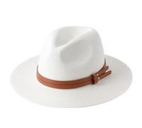 Sombrero de paja natural con forma suave de verano para mujeres/hombres, ala ancha, protección UV, sombrero Fedora, Blanco lechoso01, 6 7/8 / 7 1/8