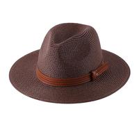 Sombrero de paja natural con forma suave de verano para mujeres/hombres, ala ancha, protección UV, sombrero Fedora, Marrón01, 6 7/8 / 7 1/8
