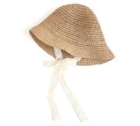 Sombrero de Paja para bebé, Sombrero de Verano para bebé con Delicada Correa de Encaje, Sombreros de Paja Natural Transpirables para niños de 1 a 3 años, Color Caqui (Circunferencia de la Cabeza de 4